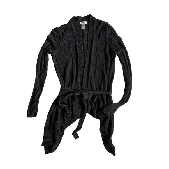Cache Belted Open Front Waterfall Cardigan Size M Black Lightweight Office Chic - Picture 7 of 8